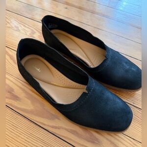 Clarks Black Slip On Flats Contour Cushion Comfort Shoes Size 8.5